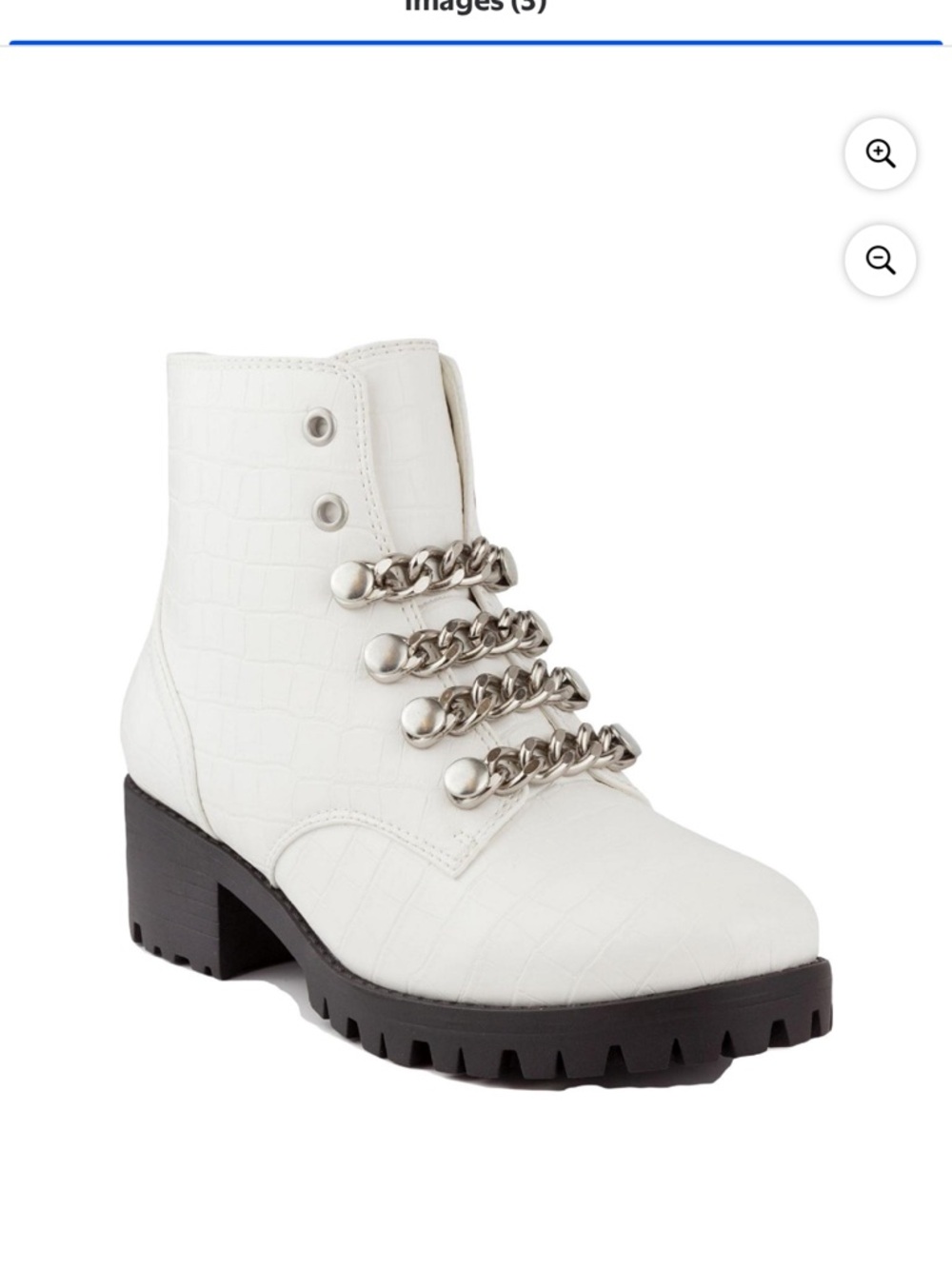 Sugar White Croc-Embossed Chain Lace-Up Ankle Boot